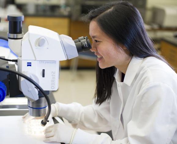 Scientist with microscope